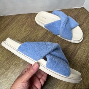 Anthropology Maeve Light Blue Terry Cloth Slide Sandals Size 9